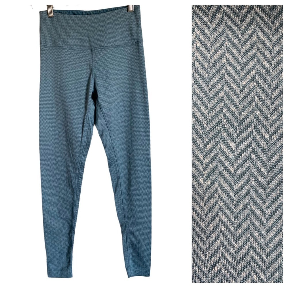 Mondetta Steel Blue Gray Chevron High Waisted Yoga Leggings Extra Small